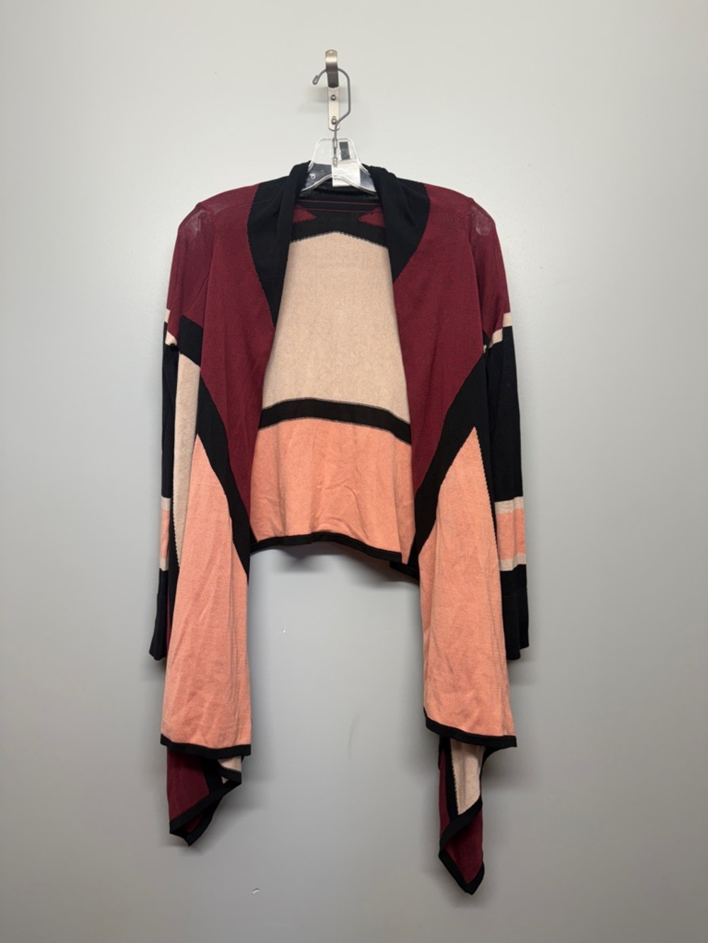 BCBGMaxAzria Silk Tri Colorblock Open Cardigan